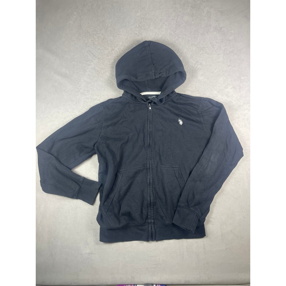 US Polo Assn Mens Small Black Full Zip Hoodie Embroidered Logo Sweatshirt